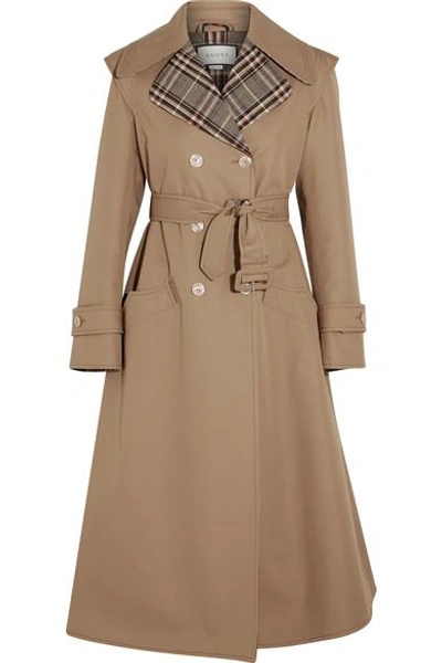 Shop Gucci Appliquéd Cotton-blend Gabardine Trench Coat In Sand