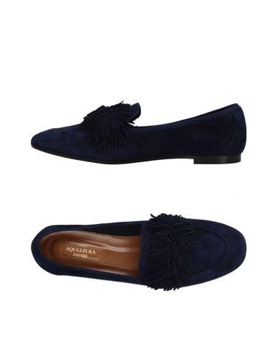 Shop Aquazzura Woman Loafers Midnight Blue Size 5 Soft Leather