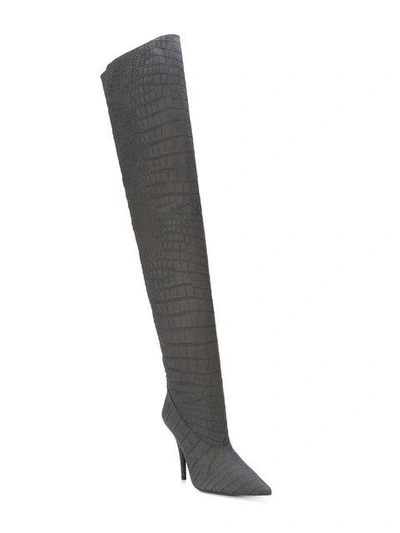 Shop Yeezy Embossed Tubular Boots In Grey