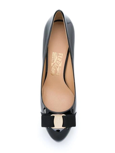 Shop Ferragamo Salvatore  Stiletto Bow Plaque Pumps - Black