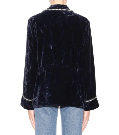 Shop Gucci Embellished Velvet Pyjama Shirt In Urlae Llue