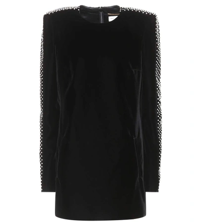 Shop Saint Laurent Embellished Velvet Minidress In Black