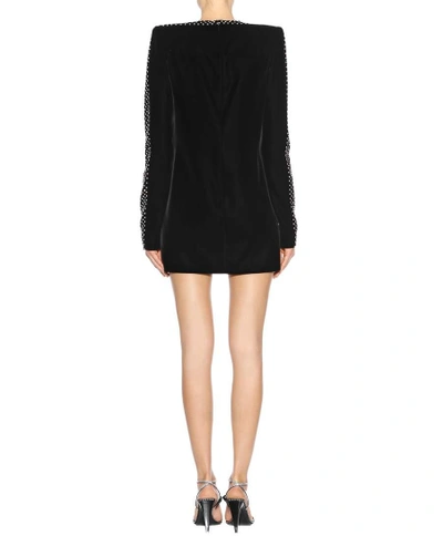 Shop Saint Laurent Embellished Velvet Minidress In Black