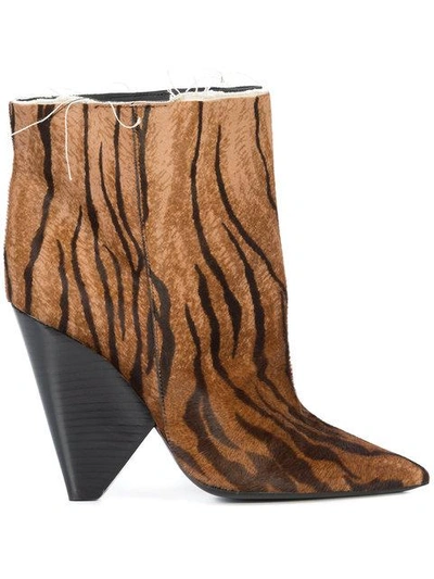 Shop Saint Laurent Tiger Print Boots In Brown