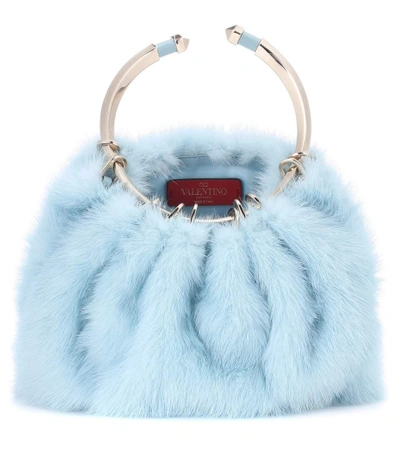 Shop Valentino Bebop Loop Mink Fur Clutch In Blue