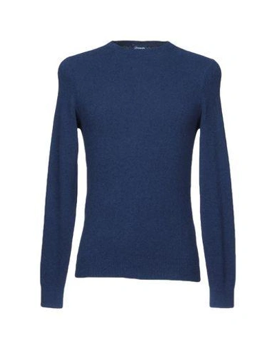 Shop Drumohr Man Sweater Midnight Blue Size 38 Cotton, Polyamide In Dark Blue