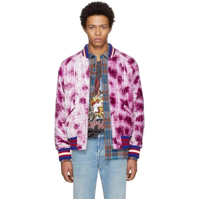 Shop Gucci Pink Velvet Embroidered Bomber Jacket