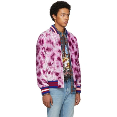 Shop Gucci Pink Velvet Embroidered Bomber Jacket