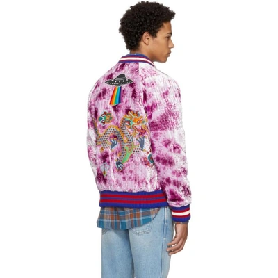 Shop Gucci Pink Velvet Embroidered Bomber Jacket