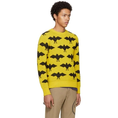 Shop Gucci Yellow & Black Jacquard Bat Sweater