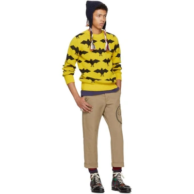 Shop Gucci Yellow & Black Jacquard Bat Sweater