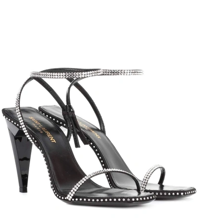 Shop Saint Laurent Freja 90 Embellished Satin Sandals In Black