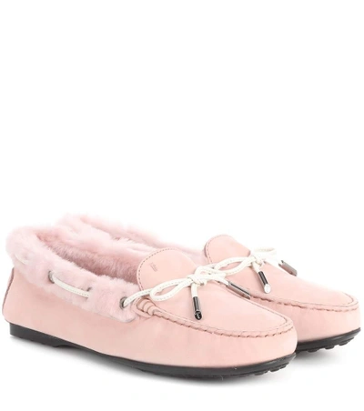 Shop Tod's City Gommino Suede Loafers In Pink