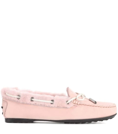 Shop Tod's City Gommino Suede Loafers In Pink
