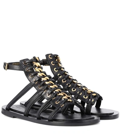 Shop Alexander Mcqueen Leather Gladiator Sandals In Black
