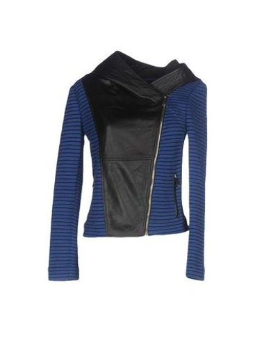 Shop Pinko Woman Jacket Blue Size 6 Lambskin, Polyamide, Cotton