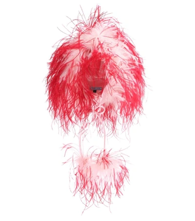 Shop Prada Feather-trimmed Hat In Pink