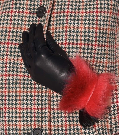 Shop Prada Fur-trimmed Leather Gloves In Black