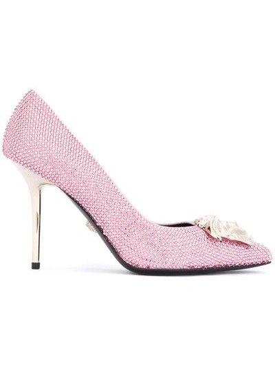 Shop Versace Embellished Medusa Pumps - Pink