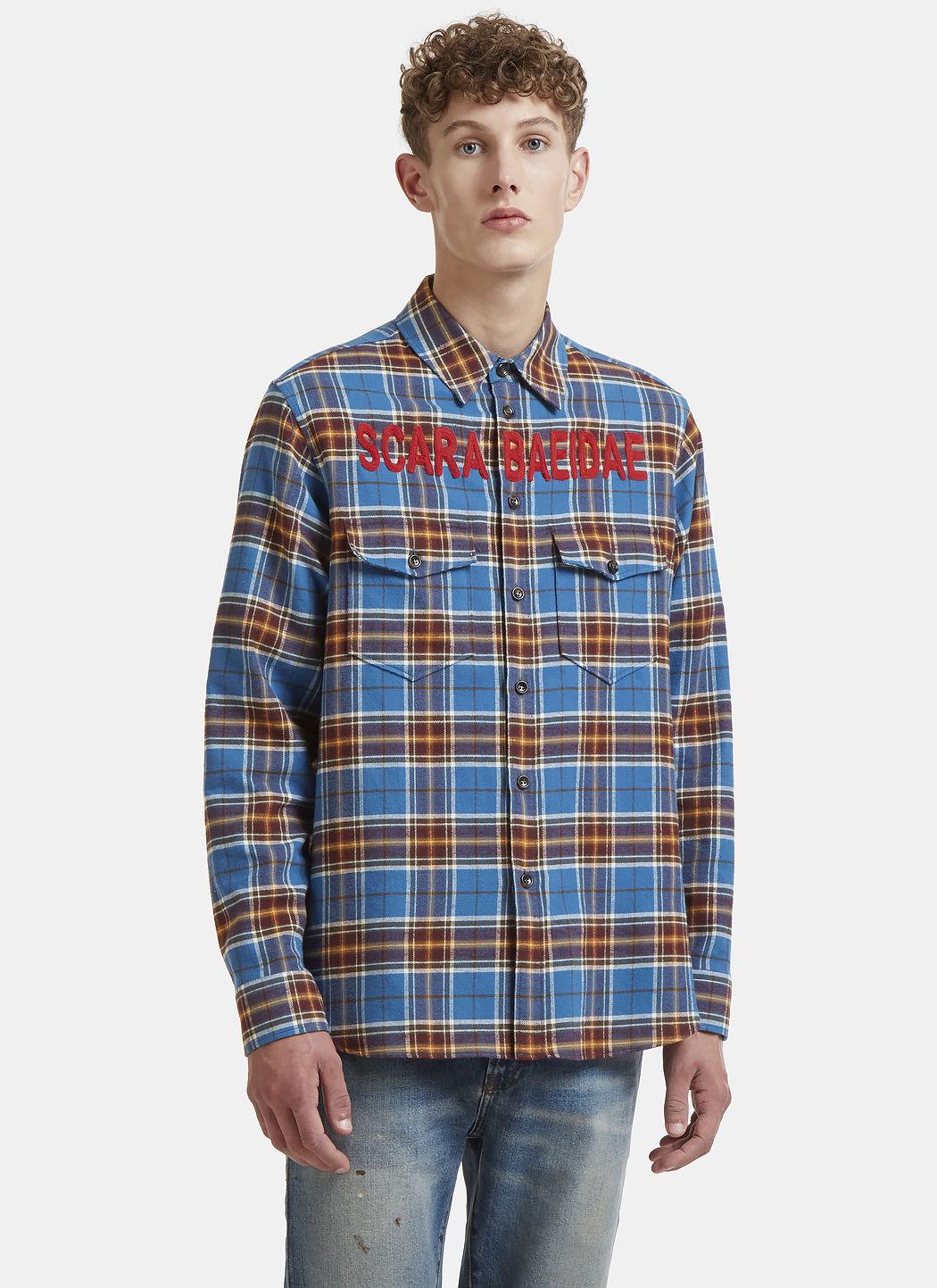 Gucci Scarabaeidae Beetle Patch Checked Shirt In Blue In Black | ModeSens