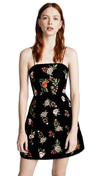 Shop Alice And Olivia Launa Embroidered Dress In Black/multi