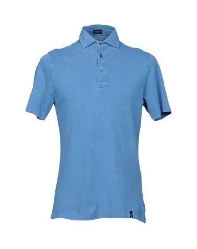 Shop Drumohr Man Polo Shirt Blue Size Xl Cotton