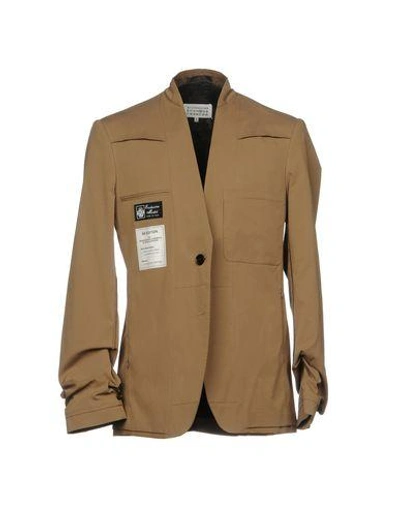 Shop Maison Margiela Man Suit Jacket Khaki Size 38 Cotton, Elastane In Beige