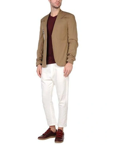 Shop Maison Margiela Man Suit Jacket Khaki Size 38 Cotton, Elastane In Beige
