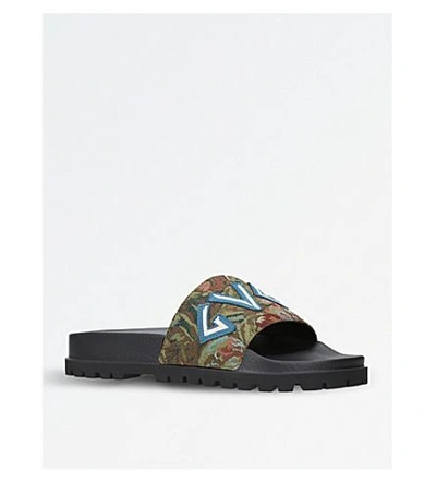 Shop Gucci Pursuit Trek Floral-brocade Sliders In Green