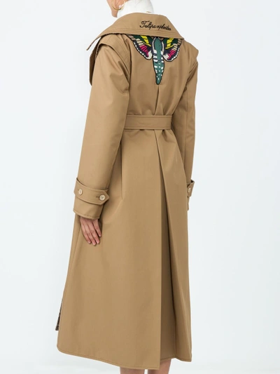 Shop Gucci Neutral Women's Butterfly Embroidered Trench Coat