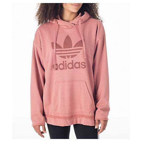 pink adidas trefoil hoodie women's