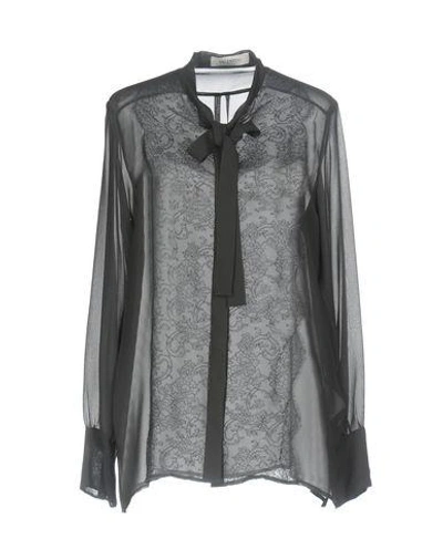 Shop Valentino Lace Shirts & Blouses In Steel Grey