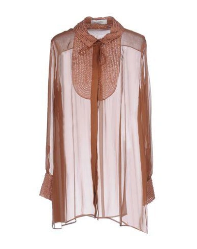 Shop Valentino Silk Shirts & Blouses In Brown