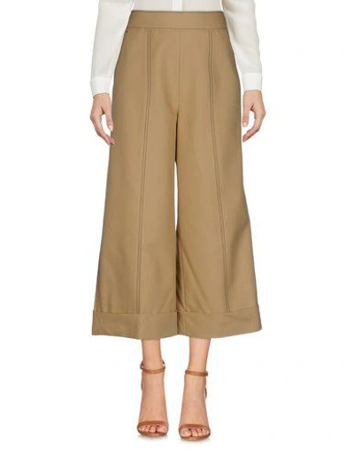 Shop Msgm Cropped Pants & Culottes In Camel