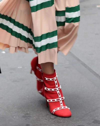 Shop Valentino Rockstud Ankle Boot In  Red