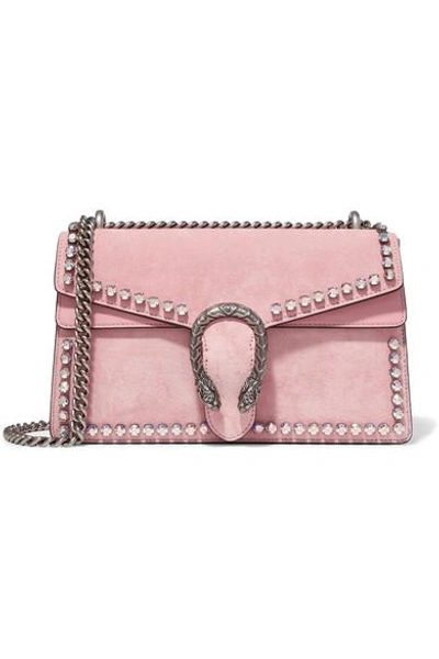Shop Gucci Dionysus Crystal-embellished Suede Shoulder Bag In Pink