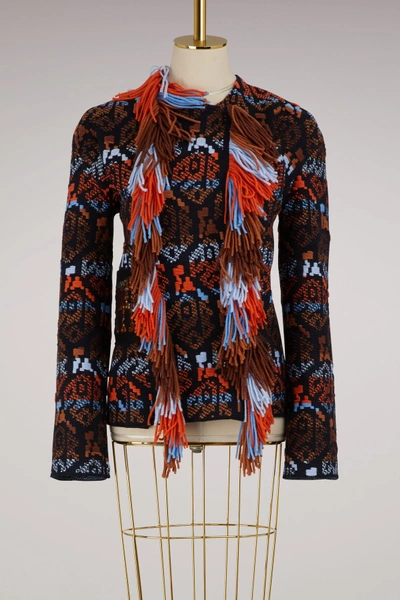 Shop Peter Pilotto Wool Fringed Jacket In Navy