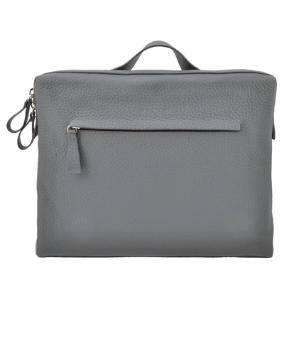 Shop Orciani Leather Briefcase In Grey