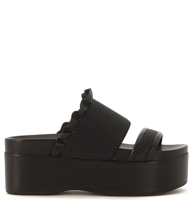 Shop Twinset Wedge Slippers With Double Black Calf Leather Strap In Nero
