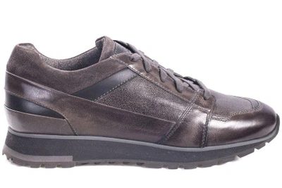 Shop Santoni Sneaker Low Leather In Grey