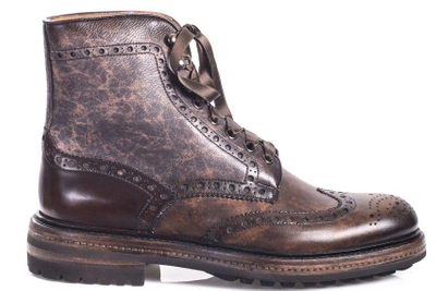 Shop Santoni Laced Leather Brogue In Brown