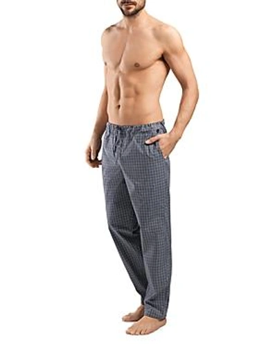 Hanro Checked Cotton Pyjama Trousers In Gray Check
