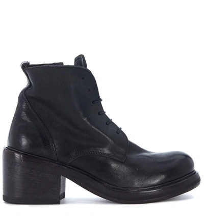 Shop Moma Black Leather Ankle Boots With Laces And Zip In Nero