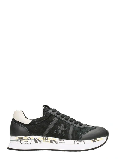 Shop Premiata Conny In Black Suede And Leather Sneakers