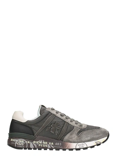 Shop Premiata Lander In Grey Suede And Fabric Sneakers