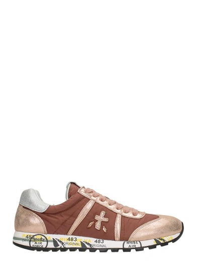 Shop Premiata Lucy Leather And Fabric Sneakers In Rose-pink