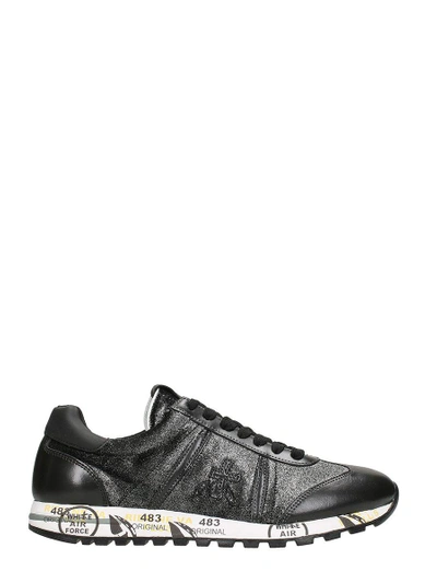 Shop Premiata Diane In Black Leather And Glitter Sneakers