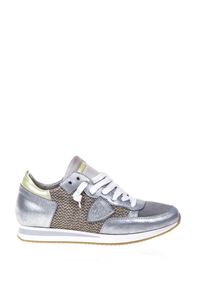 Shop Philippe Model Nylon & Leather Sneakers In Sand-silver