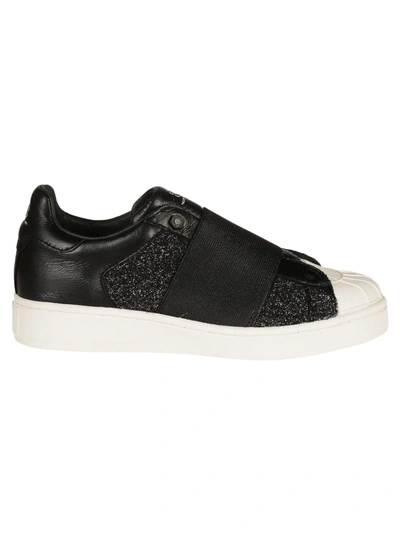 Shop Moa M.o.a. Elastic Strapped Glittered Sneakers In Black