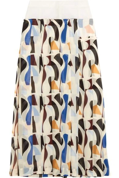 Shop Victoria Beckham Pleated Printed Georgette Midi Skirt